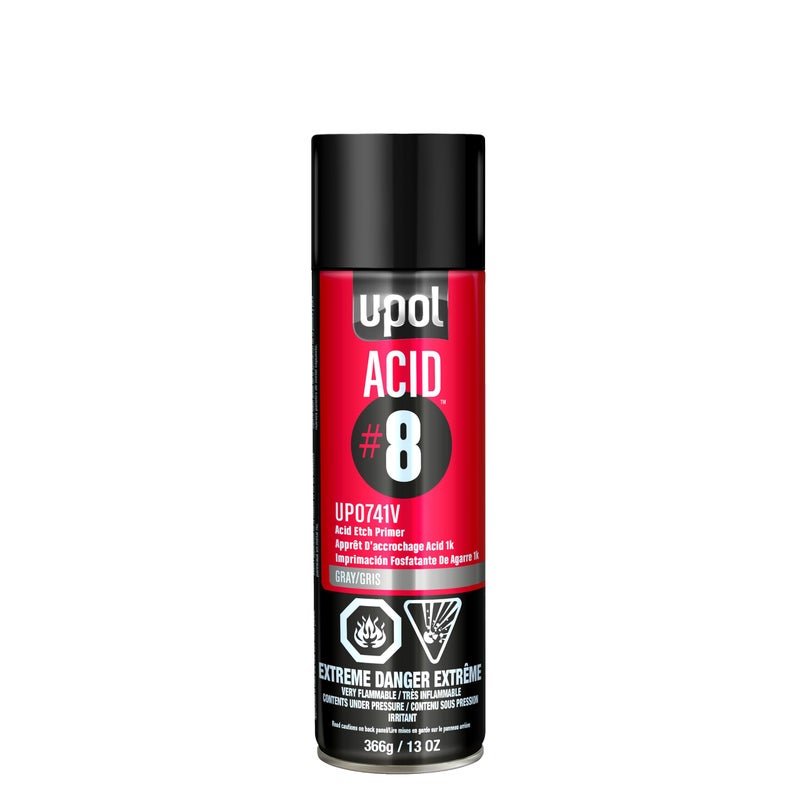 U-POL ACID#8 Acid Etch Primer, Automotive Etching Primer Spray Paint For Bare Metals, Durable Against Rust & Corrosion, Easy-To-Use, Gray, 13 oz